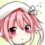  1girl chibi close-up flying_sweatdrops harusame_(kantai_collection) hat highres kantai_collection long_hair parted_lips pink_eyes pink_hair side_ponytail solo tagme yonerinoko_(banberabu) 