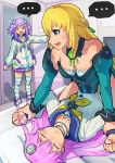  ... 3girls bed blonde_hair blue_eyes blush breasts choker choujigen_game_neptune choujigen_game_neptune_mk2 closed_eyes d-pad detached_sleeves door doorway hair_ornament large_breasts long_hair lying multiple_girls nepgear neptune_(choujigen_game_neptune) o_o on_back on_bed open_door open_mouth pillow pinned purple_hair segamark shoes short_hair straddling striped striped_legwear sweatdrop tears thigh-highs vert very_long_hair walk-in yuri 