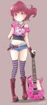  1girl aino_megumi belt cutoffs denim denim_shorts female guitar happinesscharge_precure! highres instrument long_hair midriff pink_eyes pink_hair precure sekihan shorts solo thigh-highs 