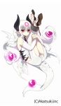  1girl ass dragon_girl highres horns leg_hug looking_at_viewer miyoshino orb original pointy_ears simple_background solo tagme tail violet_eyes white_background white_hair wings 