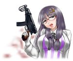  1girl artist_request glasses gloves gun hammer_and_sickle long_hair patchouli_knowledge purple_hair submachine_gun touhou violet_eyes vz61 weapon 