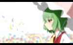  1girl green_hair hana_(0458251551) kazami_yuuka parasol petals plaid plaid_vest red_eyes short_hair touhou umbrella vest 