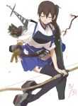  1girl arrow bow_(weapon) closed_eyes flight_deck holding kaga_(kantai_collection) kantai_collection muneate ree_(re-19) side_ponytail smile solo tagme weapon 
