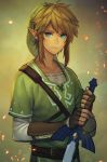  1boy alternate_color blonde_hair blue_eyes earrings gloves hat highres jewelry link long_hair mimme_(haenakk7) pointy_ears sword the_legend_of_zelda weapon zelda_wii_u 