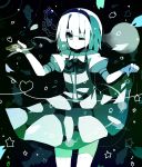  1girl bow green_eyes hair_bow hazuki_shino highres hitodama konpaku_youmu konpaku_youmu_(ghost) one_eye_closed petals skirt skirt_lift solo touhou white_hair 