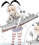  1girl :3 blonde_hair comparison crying crying_with_eyes_open drooling elbow_gloves giantess gloves hairband kantai_collection long_hair panties pleated_skirt rensouhou-chan shimakaze_(kantai_collection) skirt solo striped striped_legwear tears thigh-highs translated underwear y.ssanoha 