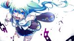  1girl absurdres bandages bandaid blood blue_eyes chain detached_sleeves green_hair hatsune_miku highres hisame long_hair nail_polish necktie open_mouth skirt solo vocaloid white_background 