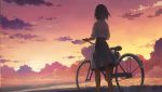  1girl bicycle brown_hair claire_cruz clouds from_behind hikuushi_series morisawa_haruyuki short_hair skirt sky solo to_aru_hikuushi_e_no_koiuta twilight 