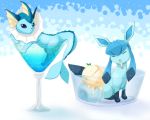 blue_eyes cocktail_glass drink food glaceon glass ice ice_cream lime_garden looking_at_another no_humans pokemon pokemon_(creature) sparkle spoon_in_mouth vaporeon 