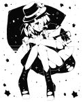 1girl boots bow hair_bow hat hat_bow hazuki_shino highres monochrome necktie solo star touhou usami_renko 