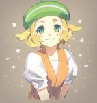 1girl bel_(pokemon) beret blonde_hair blush bust flipped_hair green_eyes hat pokemon pokemon_(game) pokemon_bw short_hair smile solo weee_(raemz) 