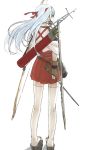  1girl arrow back bow_(weapon) flight_deck full_body holding kantai_collection long_hair pleated_skirt ree_(re-19) shoukaku_(kantai_collection) simple_background skirt solo standing tagme tasuki thigh-highs weapon white_background white_hair white_legwear zettai_ryouiki 