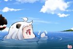  1girl horns kantai_collection lee_(colt) long_hair northern_ocean_hime pale_skin partially_submerged red_eyes shinkaisei-kan solo white_hair 