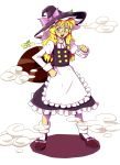  &gt;:d :d apron blonde_hair disguise frilled_skirt frills futatsuiwa_mamizou glasses hat highres kirisame_marisa leaf leaf_on_head open_mouth raccoon_tail skirt sly_(slykick) smile smoke tail tied_hair touhou transformation witch_hat yellow_eyes ze_(phrase) 