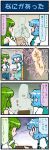  /\/\/\ 2girls 4koma artist_self-insert bare_shoulders blue_hair bowl breasts chair closed_eyes comic commentary_request detached_sleeves food frog_hair_ornament gradient gradient_background green_eyes green_hair hair_ornament highres juliet_sleeves kochiya_sanae large_breasts long_sleeves menu mizuki_hitoshi multiple_girls o_o open_mouth puffy_sleeves real_life_insert shirt sitting skirt smile snake_hair_ornament steam surprised sweat table tatara_kogasa touhou translated vest waiter 