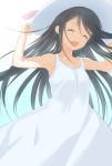  1girl black_hair closed_eyes dress ekra hat highres komori_kiri long_hair sayonara_zetsubou_sensei smile solo sun_hat 