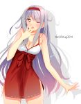  1girl absurdres adapted_costume bare_shoulders breasts cleavage covering_mouth hairband highres kantai_collection long_hair nightgown one_eye_closed shoukaku_(kantai_collection) silver_hair solo tbd11 yawning yellow_eyes 
