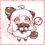  1girl ahoge chibi dress horns kantai_collection mittens northern_ocean_hime open_mouth red_eyes ritateo shinkaisei-kan solo tagme white_dress white_hair white_skin 