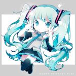  1girl aqua_eyes aqua_hair asp@juken crown hatsune_miku headset long_hair smile solo twintails v vocaloid 