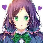  1girl :p blazer bowtie close-up green_eyes hair_ornament long_hair looking_at_viewer love_live!_school_idol_project low_twintails nuira purple_hair school_uniform solo tagme tongue tongue_out toujou_nozomi twintails 