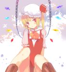  1girl ascot crystal flandre_scarlet hat looking_at_viewer mob_cap nove_(legge) side_ponytail sitting solo tagme touhou wings 