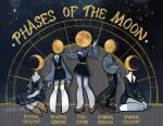  1girl age_progression black_dress character_name commentary constellation_print crescent_moon dress english_commentary english_text faceless faceless_female feefal full_moon gibbous_moon highres moon moon_phases moonlight original personification see-through see-through_sleeves signature space star_(sky) star_(symbol) sweater thigh-highs white_thighhighs wrist_cuffs 