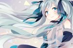  1girl apfl0515 detached_sleeves floating_hair hair_ribbon hatsune_miku long_hair necktie ribbon smile solo twintails vocaloid 