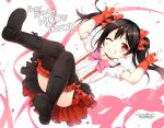  1girl ;) \m/ black_hair black_legwear bow choker cura double_\m/ fingerless_gloves gloves grin hair_bow hair_ribbon looking_at_viewer love_live!_school_idol_project one_eye_closed red_eyes red_gloves ribbon ribbon_choker smile solo tagme twintails yazawa_nico 