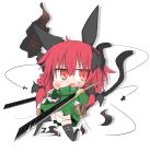  1girl ahoge alternate_costume animal_ears braid cat_ears cat_tail chibi dual_wielding highres kaenbyou_rin long_hair looking_at_viewer open_mouth panties red_eyes redhead shibainu_kisetsu shingeki_no_kyojin solo sword tagme tail three-dimensional_maneuver_gear touhou twin_braids underwear weapon white_panties 