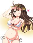  1girl ahoge bikini brown_eyes brown_hair deego_(omochi_bazooka) double_bun hairband heart highres kantai_collection kongou_(kantai_collection) long_hair spoken_heart swimsuit wink 