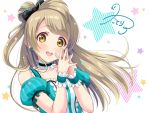  1girl artist_request bow brown_eyes brown_hair hair_bow hands_together long_hair love_live!_school_idol_project minami_kotori open_mouth side_ponytail smile solo star 