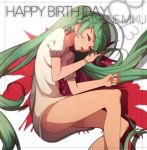  1girl closed_eyes erere green_hair happy_birthday hatsune_miku long_hair lying on_side sleeping solo twintails very_long_hair vocaloid 