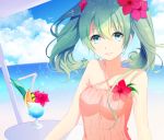  aqua_eyes aqua_hair beach dress drink hatsune_miku long_hair nekomaaro smile twintails vocaloid 