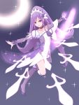  1girl boots choker cure_sword dokidoki!_precure hair_ornament highres kenzaki_makoto long_hair magic magical_girl outstretched_arms ponytail precure purple_hair purple_skirt skirt smile solo spade_hair_ornament spread_arms sword unpale violet_eyes weapon 