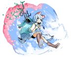  1girl animal_ears backpack bag capelet dowsing_rod grey_eyes grey_hair jewelry mouse_ears moya_structure nazrin pendant short_hair skirt smile solo touhou 