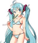  1girl aqua_eyes aqua_hair bikini hatsune_miku long_hair shinryou_rei solo spring_onion striped striped_bikini striped_swimsuit swimsuit twintails very_long_hair vocaloid 