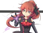  1girl black_gloves blue_eyes cure_unlovely elbow_gloves electricity evil_smile genderswap gloves hair_ornament hair_ribbon hairpin happinesscharge_precure! kirimochi long_hair magical_girl phantom_(happinesscharge_precure!) precure redhead ribbon smile solo 
