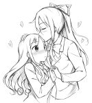  2girls blush closed_eyes kiss long_hair monochrome multiple_girls pcmaniac88 school_uniform sketch tagme yuri 