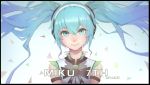  1girl 2014 aqua_eyes character_name dated face floating_hair hatsune_miku head_tilt headphones highres smile solo twintails vocaloid 