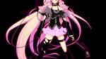  1girl bare_shoulders boots braid grin highres ia_(vocaloid) long_hair looking_at_viewer microphone microphone_stand off_shoulder out-of-frame_censoring pink_hair single_thighhigh skirt smile solo thigh-highs thigh_strap torn_clothes torn_thighhighs twin_braids very_long_hair vocaloid 