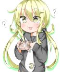  1girl ? blonde_hair holding kantai_collection long_hair money open_mouth satsuki_(kantai_collection) school_uniform serafuku shibainu_kisetsu solo tagme twintails yellow_eyes yen 