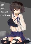  1girl bdsm bondage breasts brown_hair cleavage english gag highres improvised_gag japanese_clothes kaga_(kantai_collection) kantai_collection long_hair panties pantyshot short_hair side_ponytail skirt tape tape_gag torn_clothes torn_skirt underwear wet wet_clothes 