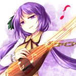  1girl biwa_lute chain instrument kozuki_kai long_hair lute_(instrument) musical_note playing_instrument purple_hair touhou tsukumo_benben violet_eyes 