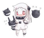  1girl anklet blush chibi dress erusen flying_sweatdrops horns jewelry kantai_collection looking_at_viewer mittens northern_ocean_hime pointing pointing_at_viewer red_eyes shinkaisei-kan tagme tears white_dress white_hair white_skin 