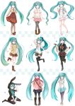  6+girls animal_hood aqua_eyes aqua_hair arm_up bespectacled blush boots bunny_hood dress earmuffs glasses gloves hands_in_pockets hatsune_miku highres knee_boots long_hair multiple_girls one_eye_closed open_mouth pantyhose pigeon-toed ponytail sandals scarf shorts sitting skirt smile snowmi standing_on_one_leg thigh-highs twintails very_long_hair vocaloid wariza 