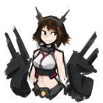  1girl bare_shoulders breasts brown_hair deel_(rkeg) green_eyes headgear highres kantai_collection midriff mutsu_(kantai_collection) short_hair sketch smile solo 