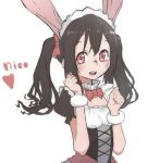  1girl animal_ears black_hair blush bow hair_bow long_hair looking_at_viewer love_live!_school_idol_project maid_headdress open_mouth rabbit_ears red_eyes smile solo twintails wristband yazawa_nico 