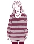  1girl ganto jewelry looking_at_viewer mole monochrome necklace original pantyhose shirt simple_background sketch solo striped striped_shirt white_background 