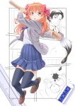  1boy 1girl blazer bow eraser gekkan_shoujo_nozaki-kun hair_bow ink miri_(ago550421) monochrome nozaki_umetarou orange_hair paintbrush polka_dot_bow ruler sakura_chiyo school_uniform tanuki thigh-highs violet_eyes zettai_ryouiki 