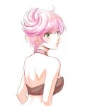  1girl blush green_eyes holiday-jin jojo_no_kimyou_na_bouken midriff pink_hair short_hair solo tears trish_una 